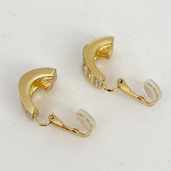 DIOR Vintage 1980s Whole Shining Half Dome Hoop Crystal Clip Earrings - Picture 6 of 10